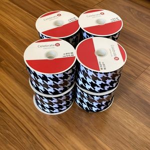 Lot of 8 Rolls of Black & White Houndstooth Pattern Wired Ribbon Brand New